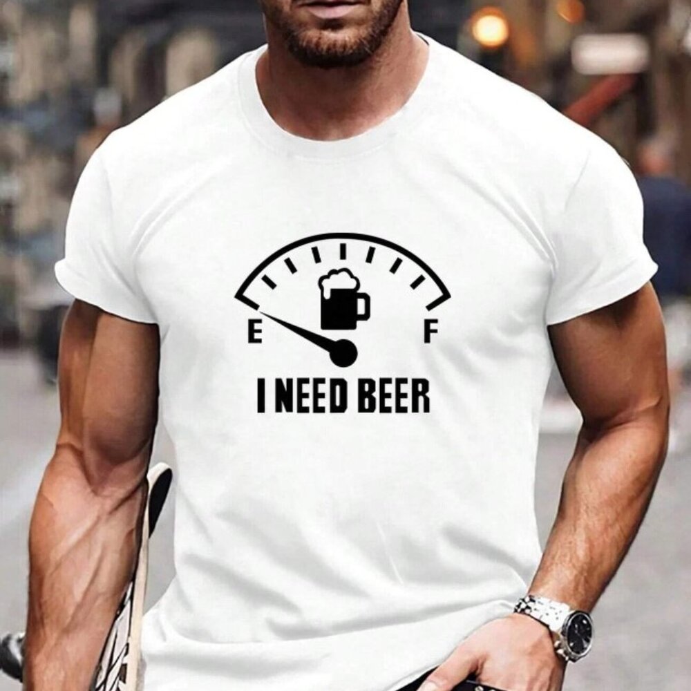 New Men's Graphic "I Need Beer" T-Shirt in Various Sizes.